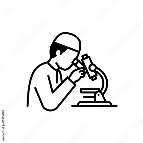 Scientist observing a sample with transparent background