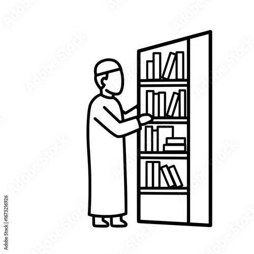 Woman reading books on shelf with transparent background