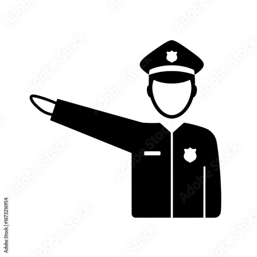 Police officer with outstretched arm and badge with transparent background