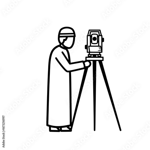 Line art of surveyor with theodolite with transparent background