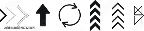 Set of directional and circular arrow symbols with dotted and chevron patterns pointer navigation