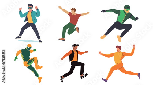 A Stuntman with Chromakey Background – Vector Graphic Illustration of Action Performer in Motion for Film, Video, and Visual Effects Concepts