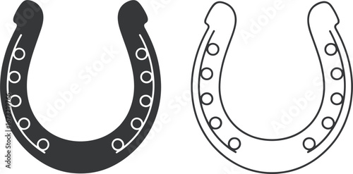 Two horseshoe icons one solid black and one outline on white background circle circles
