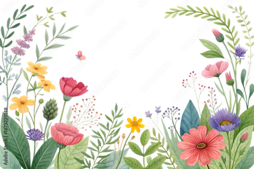 custom made wallpaper toronto digitalVector art illustration of a colorful spring floral border with tulips and poppies, perfect for a nature-themed card or background