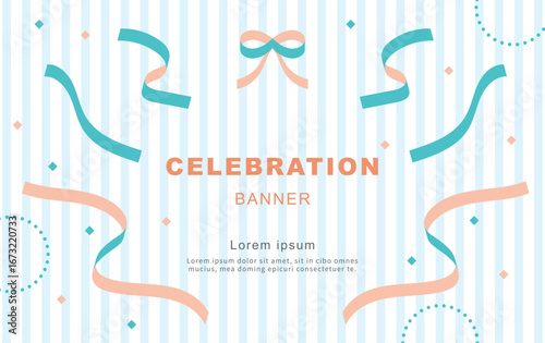Cute colorful celebration background with confetti and ribbons.
