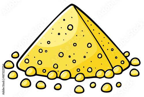 Stylized Bright Yellow Cornmeal Heap with Individual Grains