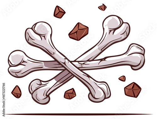 Crossbones arranged with scattered brown gems evokes danger and fantasy with whimsical illustrative style