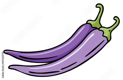 Two purple chili peppers with green stems, illustration