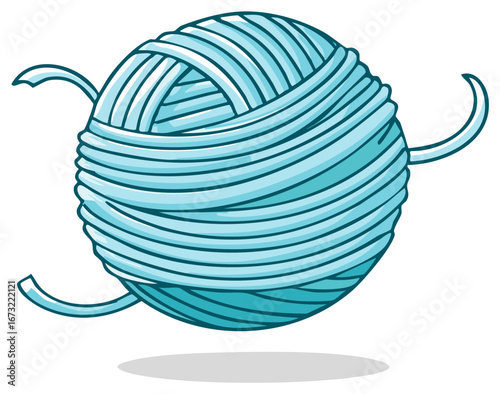 Illustration of a Cartoon Ball of Yarn or String in Turquoise Isolated on White Background