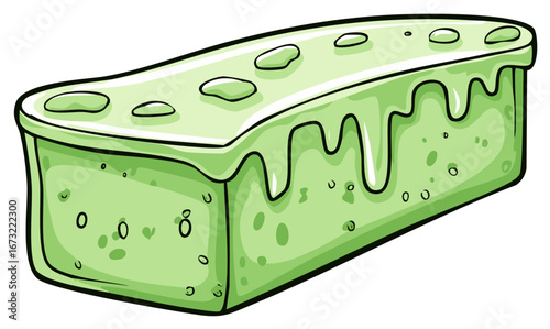Cartoon Green Soap Bar with Bubbles and Drips Illustration