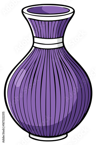 Vibrant purple ornamental vase with distinct vertical ribbed texture and white accents illustration