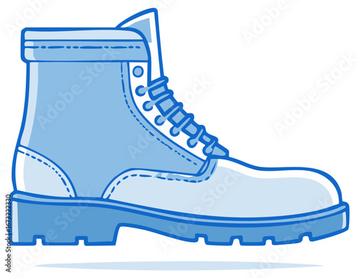 Blue cartoon boot illustration with laces and details