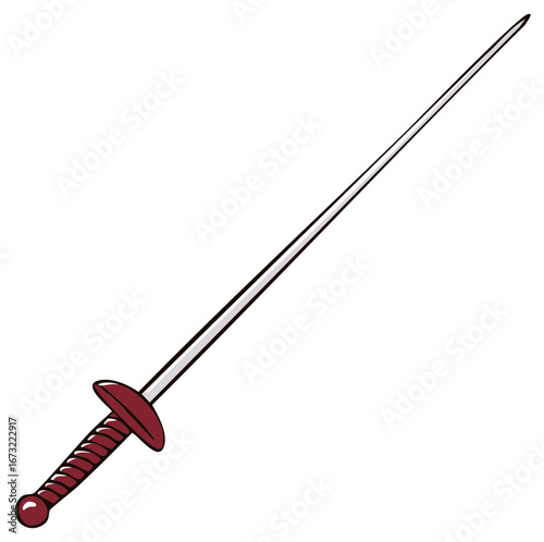 Elegant Rapier Sword with Intricate Twisted Handle and Burgundy Guard