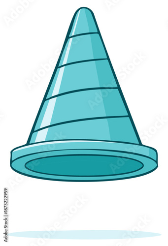 Turquoise Cartoon Traffic Cone with Shadow Roadwork Safety Warning Sign Symbol