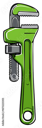 Illustration of Green Plumbers Wrench Adjustable Pipe Wrench Tool