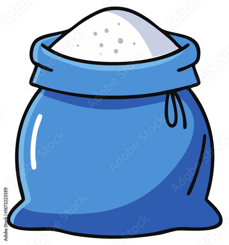 Blue bag filled with white powder, flour or sugar