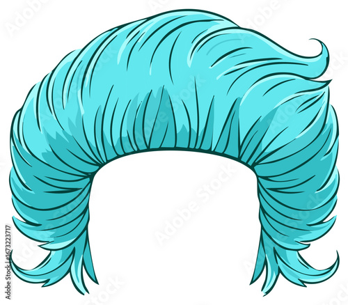 Cartoon turquoise hair wig clip art illustration, isolated