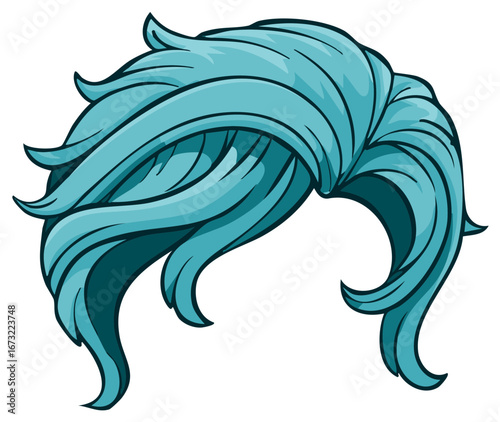 Stylized Blue Hair Illustration with flowing strands and sharp edges