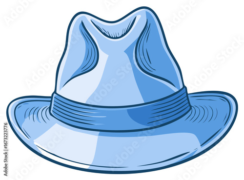 Light blue cartoon fedora hat classic headwear vector illustration fashion accessory design element