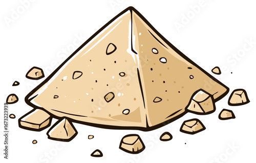 Cartoonish Tan Pyramid Illustration with Cubes Around it, Isolated on White