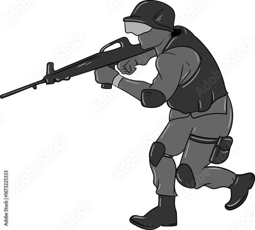 Illustration of a Brave Military Soldier on Duty in the Battlefield