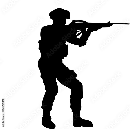 Silhouette of a Brave Military Soldier on Duty in the Battlefield