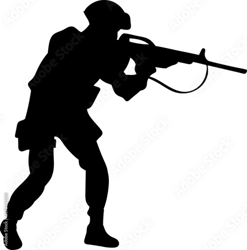 Silhouette of a Brave Military Soldier on Duty in the Battlefield