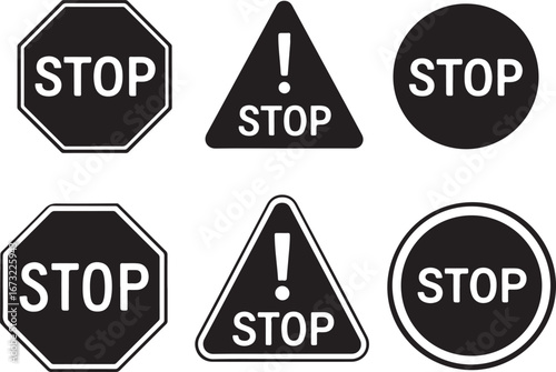 Collection of stop signs in various geometric shapes