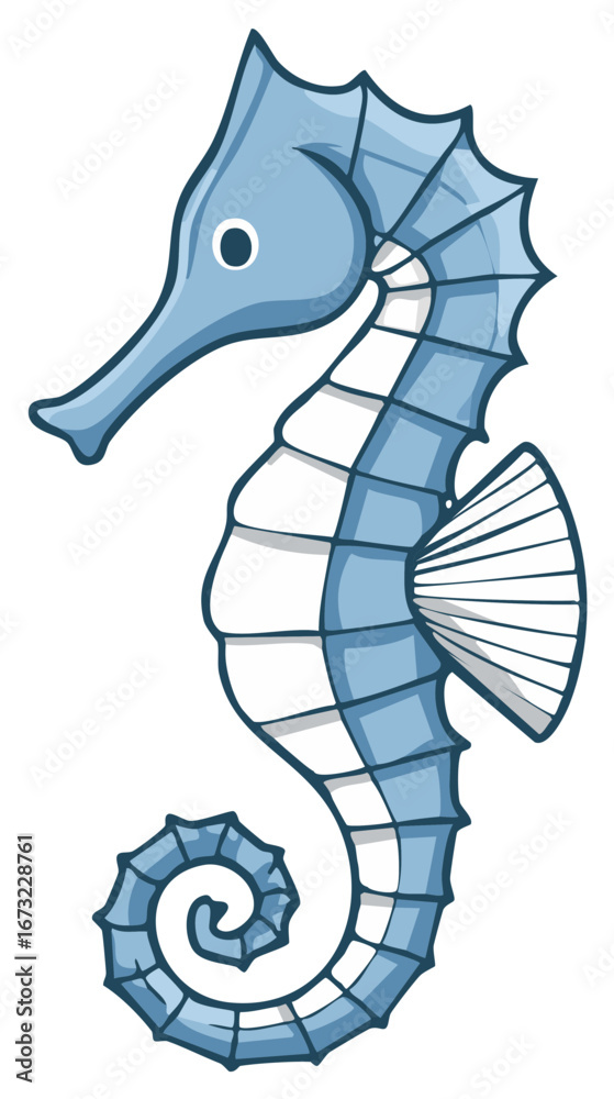 Fototapeta premium Cute blue cartoon seahorse marine animal character isolated vector illustration