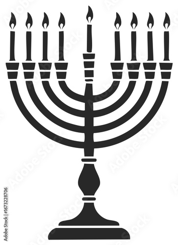 Hanukkah Menorah with Lit Candles Celebration Tradition Jewish Symbol
