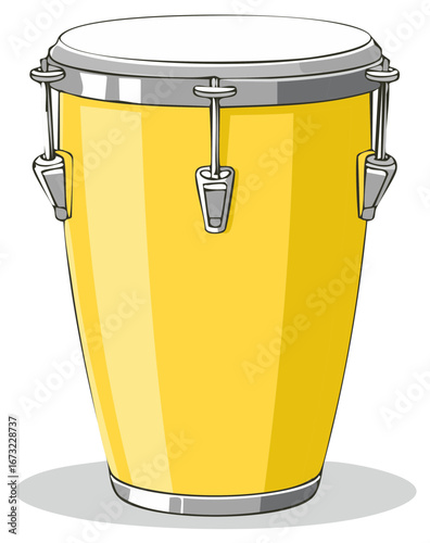 Illustration of a yellow conga drum musical instrument with white top