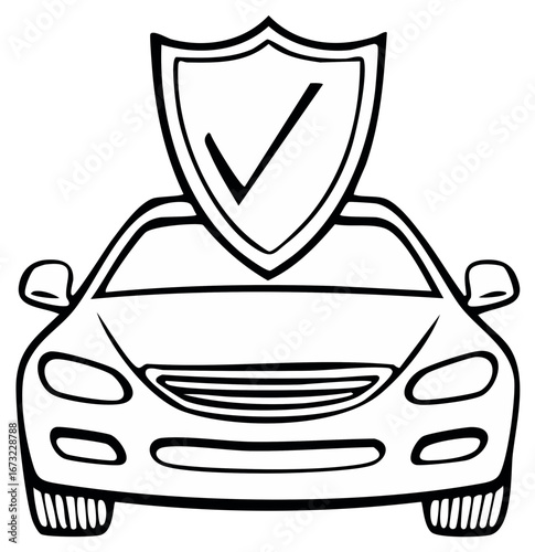 Car protection shield with checkmark icon representing safety and assurance