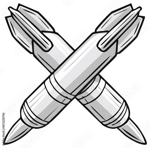 Crossed Silver Torpedoes Retro Style Symbol of Military Power Explosive Weapon Design