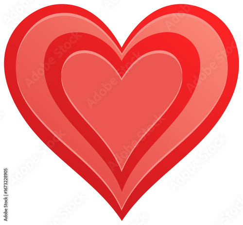 Red Heart Shape Three Layers Decorative Symbol Romance Passion Love Design Element