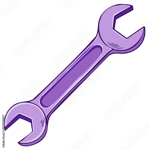 Purple cartoon wrench, mechanical tool, hardware icon, construction object