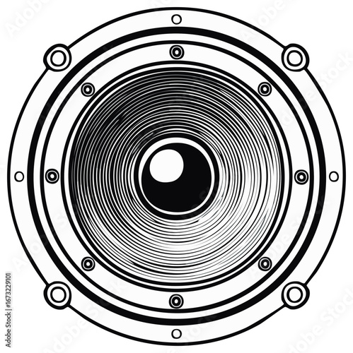 Circular Speaker Graphic, Audio Element, Concentric Circles and Mechanical Details