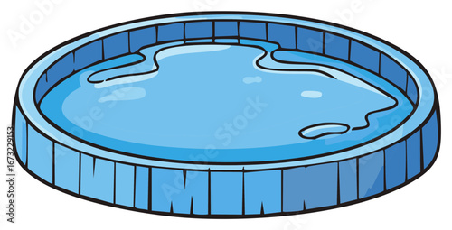 Outdoor round swimming pool filled with clear blue water and textured sides
