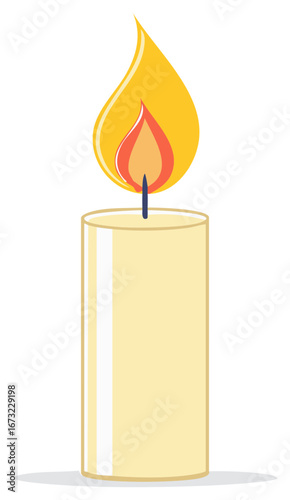 Burning Candle, Symbol of Hope, Religious Ritual, Decorative Accent, Warm Yellow Light, Flame Flicker