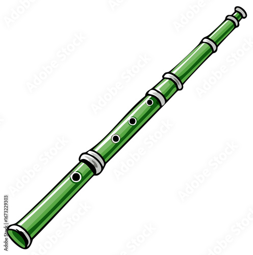 Green Piccolo Wind Instrument with Holes Musical Art Illustration
