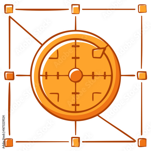 Hand drawn target icon in a network grid a symbol of business strategy and focus