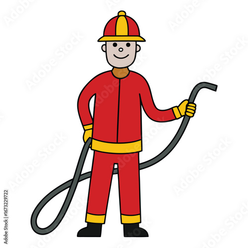 firefighter holding hose on white background.eps