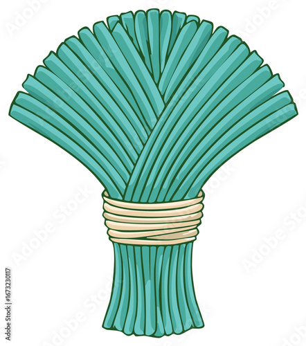 Graphic Fan of papyrus stalks, a symbol from ancient Egypt, bundle tied with rope, icon, drawing, illustration