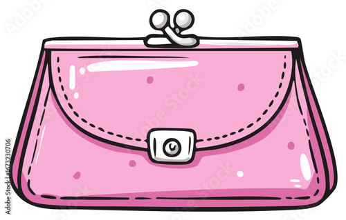 Cute Pink Clasp Purse with Stitched Detail and Polka Dots