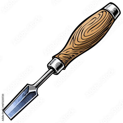 Detailed Wood Chisel with Wood Handle Craft Tool Carpentry Equipment Vector Illustration