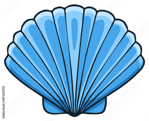 Elegant blue seashell icon. Cartoon style image depicts a shell, suitable for summer, ocean, or marine concepts