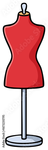 Cartoon style red dressmakers dummy on silver stand