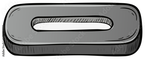 Stylized vector illustration of a metallic gray oval with a horizontal cut-out