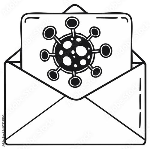 Virus illustration in a letter: health, infectious disease, and virus-related topics.