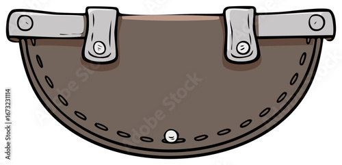 Brown leather sporran illustration with silver metal details, simple design for belt or pouch