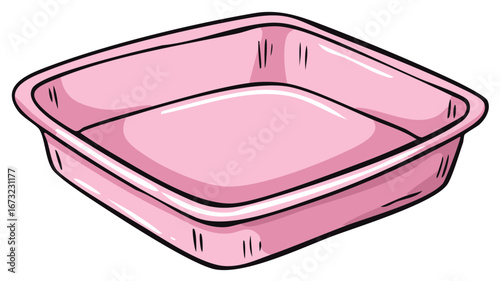 Isolated pink square plastic tray or food container vector cartoon illustration.